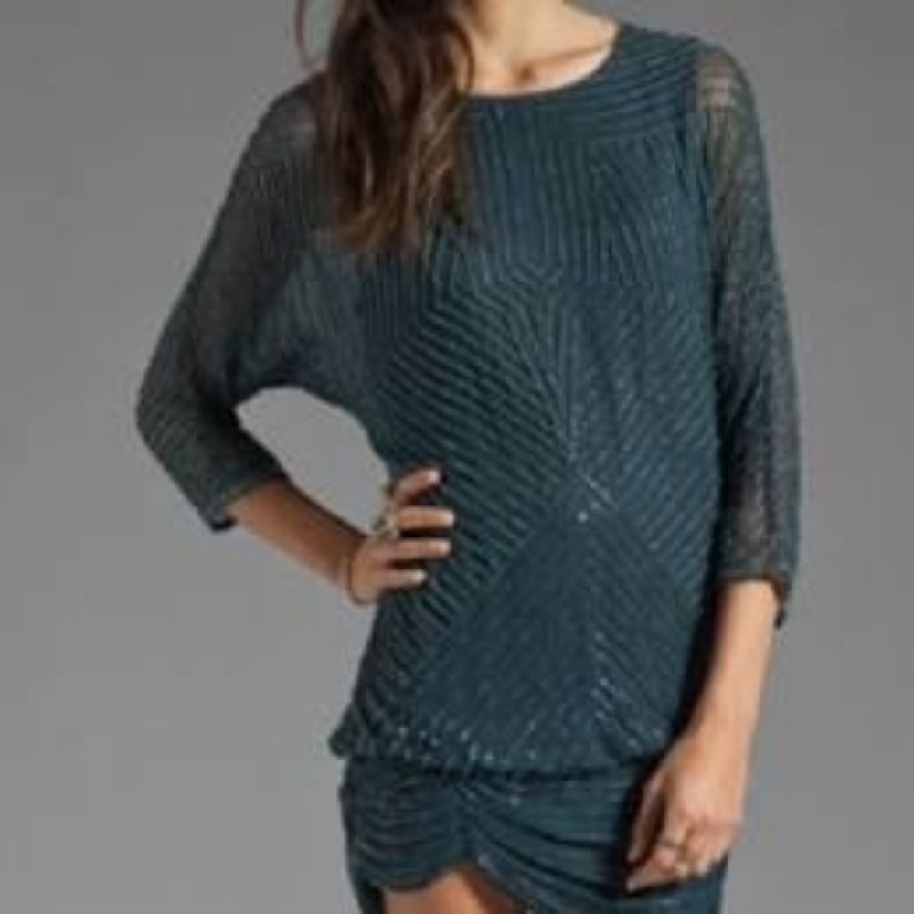 Parker Blue Beaded Blouson Dress S Silk Holiday  Party Cocktail NYE